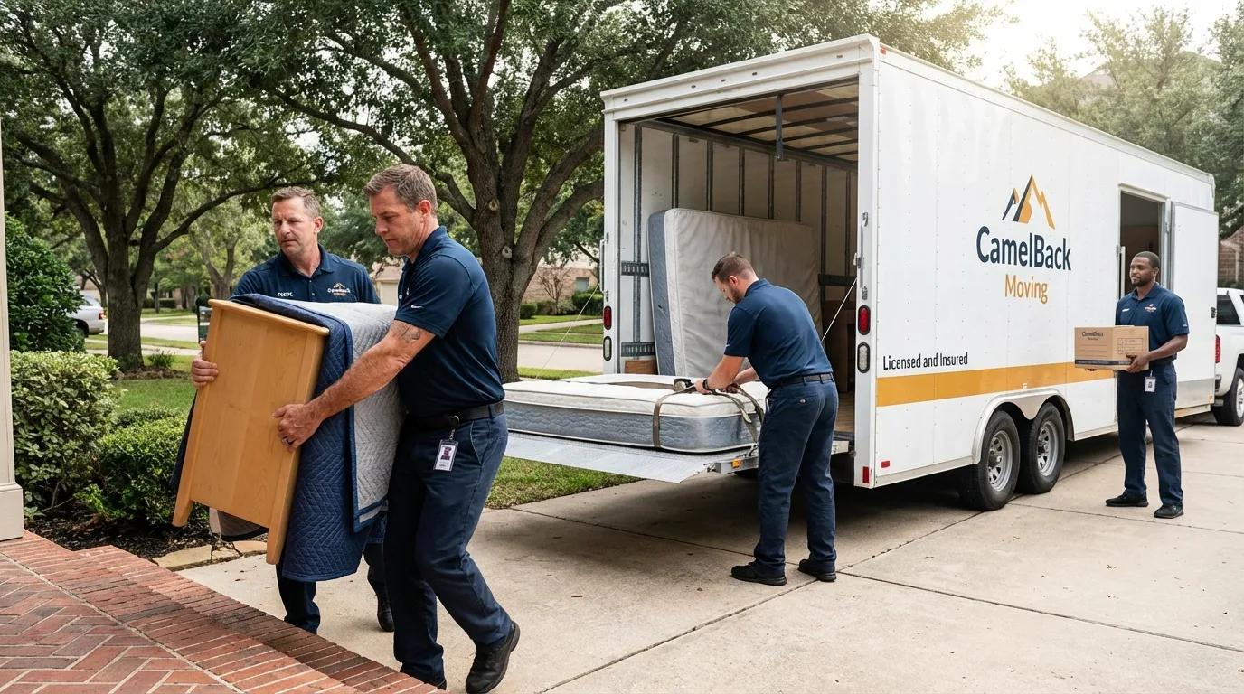 Crew loading residential truck for cross-state move from Posen, IL