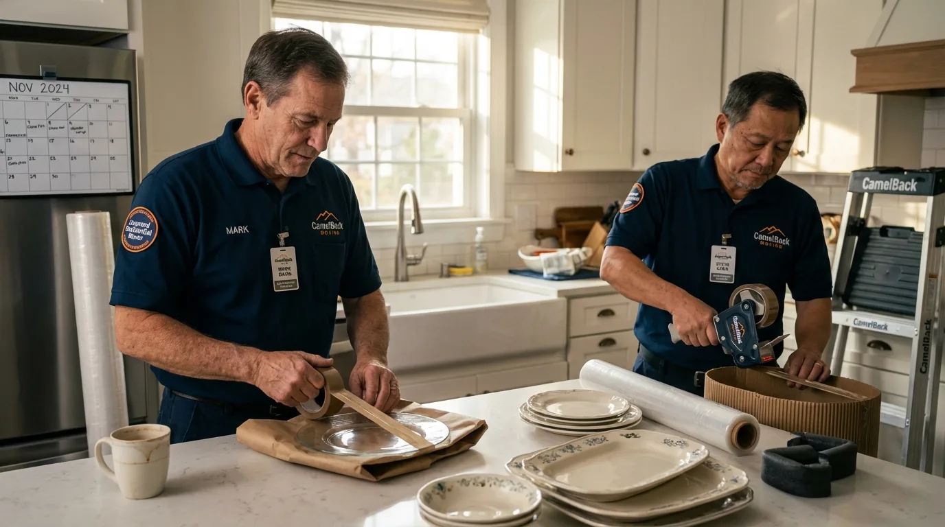 Professional crew packing kitchen dishware in Posen, IL